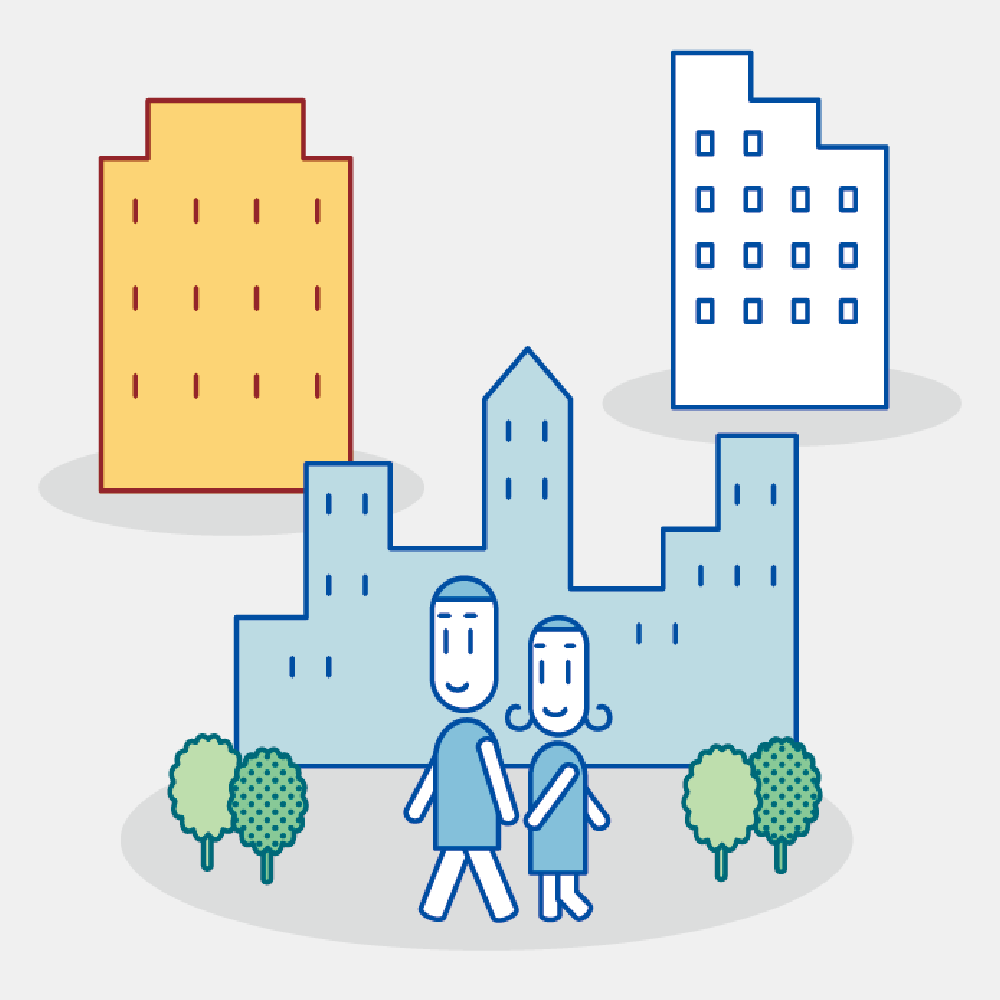 建物と人のイラスト
