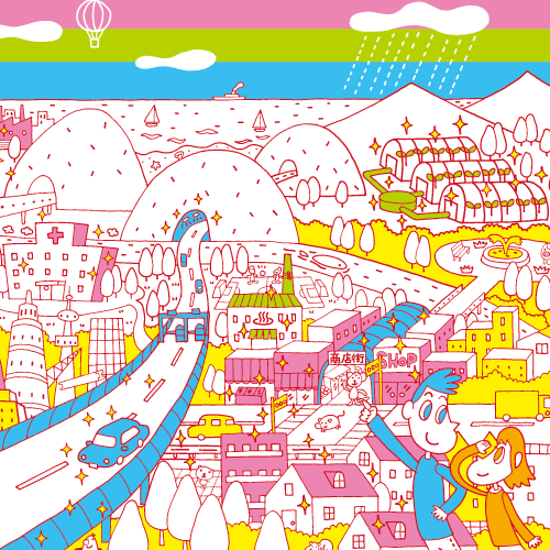 「ぽぴとぴあ」街のイラスト